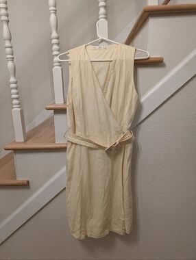 Mango MNG - Sleeveless Linen Dress - Size 8 - Light Yellow - Summer - Beach